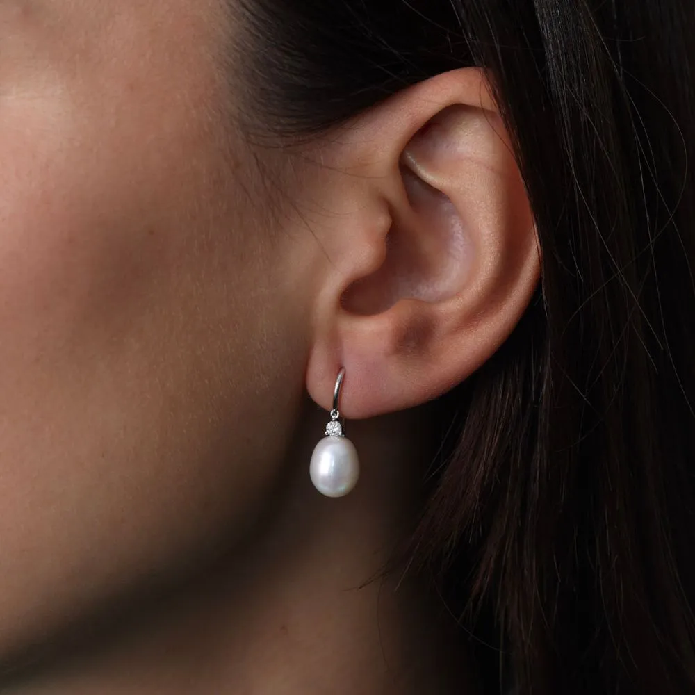 18ct White Gold Suspended Diamond and Pearl Earrings