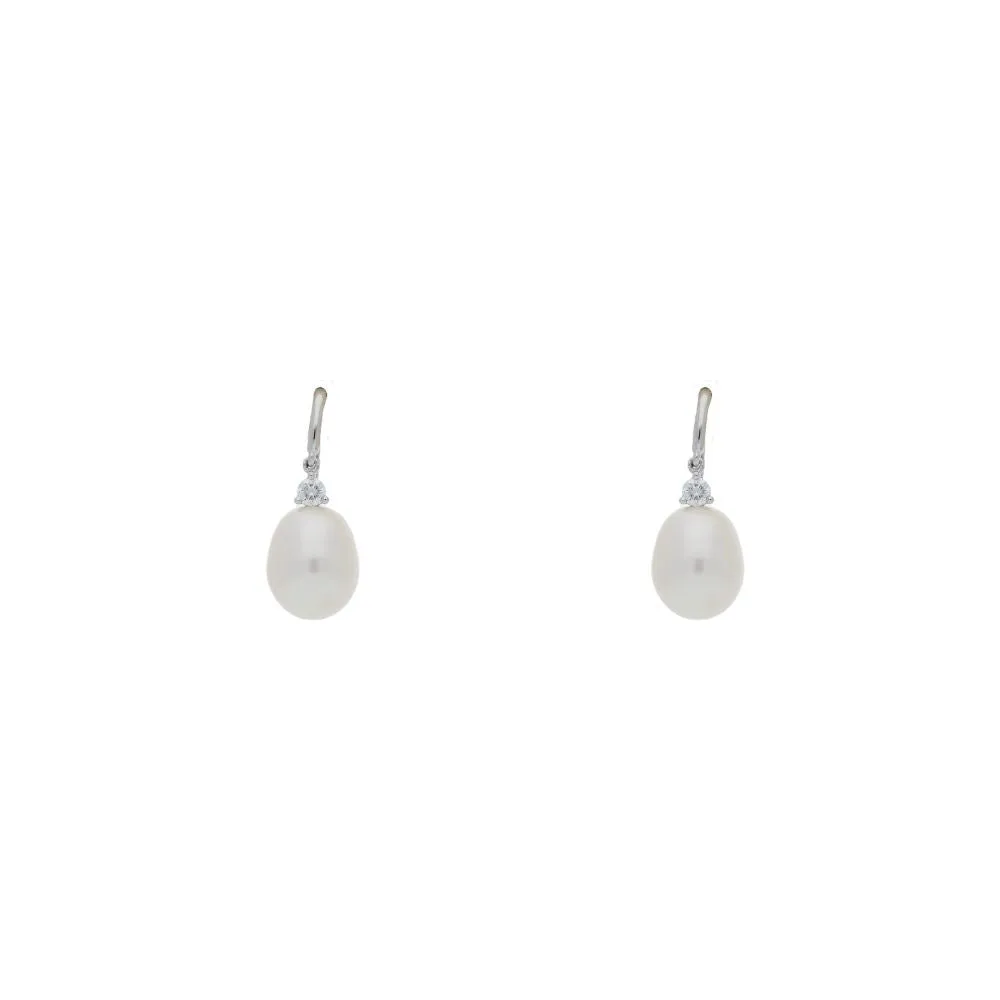 18ct White Gold Suspended Diamond and Pearl Earrings