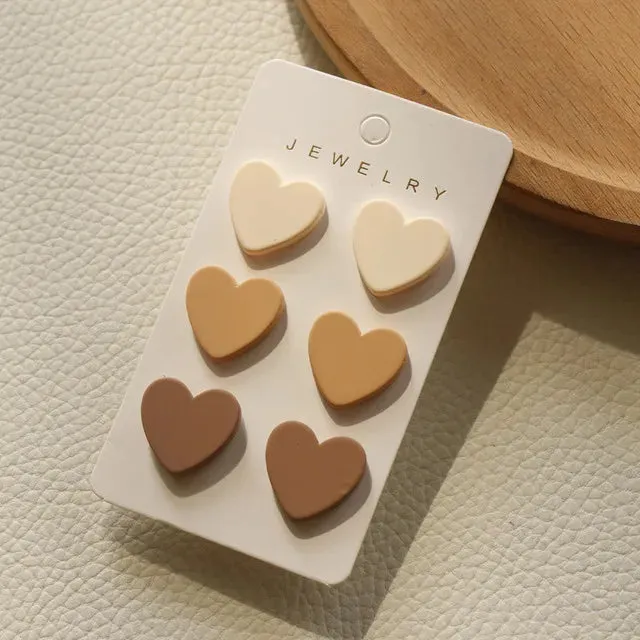 3 Pair Acrylic Heart Earrings