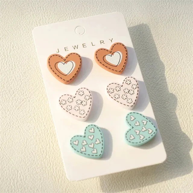 3 Pair Acrylic Heart Earrings
