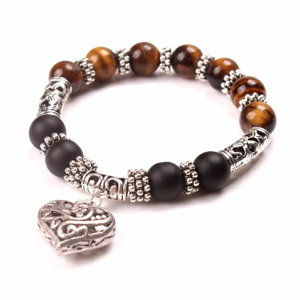7 Chakra Mixed Crystal Stones Heart Charm Bracelet