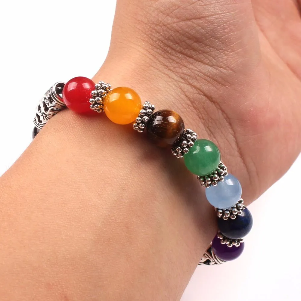 7 Chakra Mixed Crystal Stones Heart Charm Bracelet