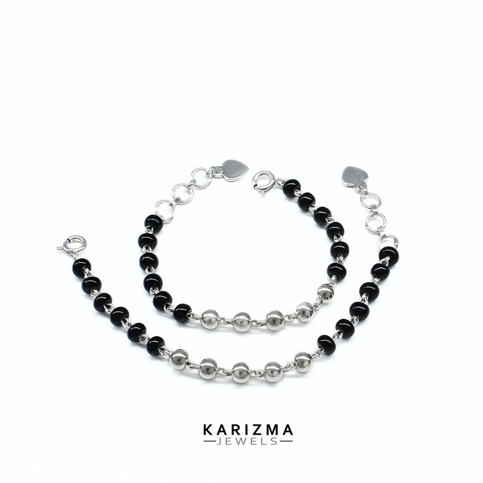 925 Real Silver Black Beads Nazariya new born kids Bracelet cum Anklet 4.5"