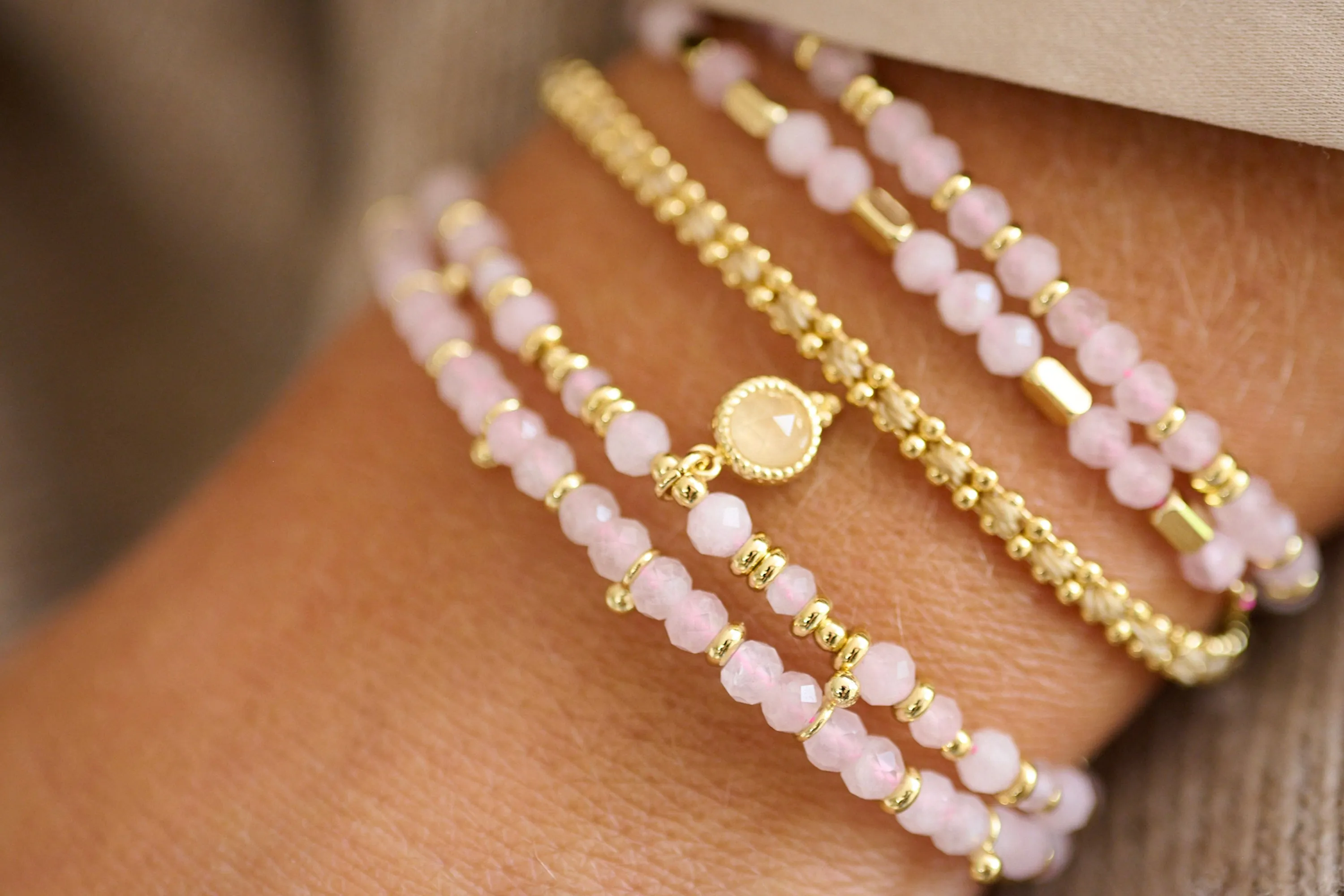 Affection Rose Quartz Gold Bracelet