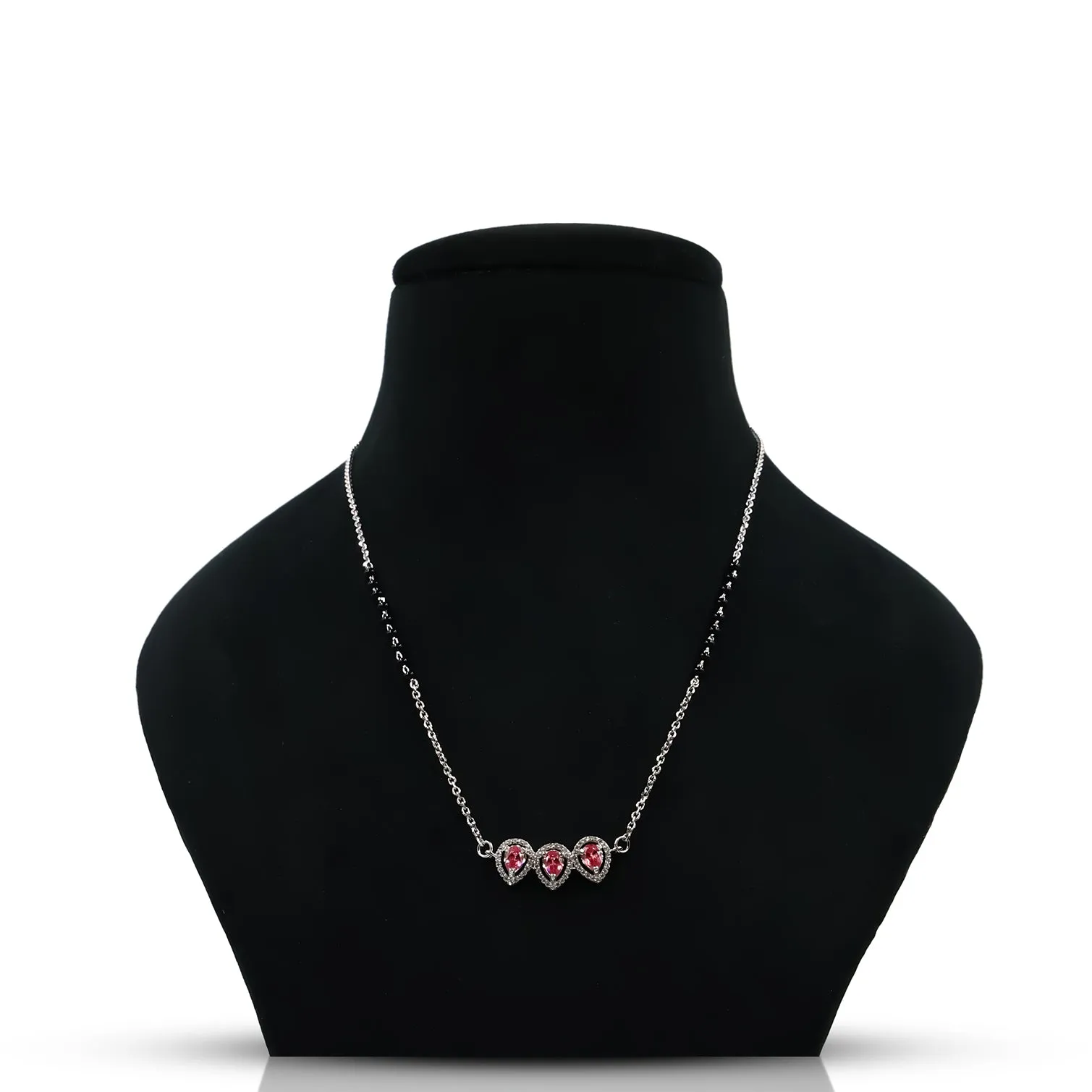 Beautiful Silver Mangalsutra Set Featuring a Vibrant Red Stone