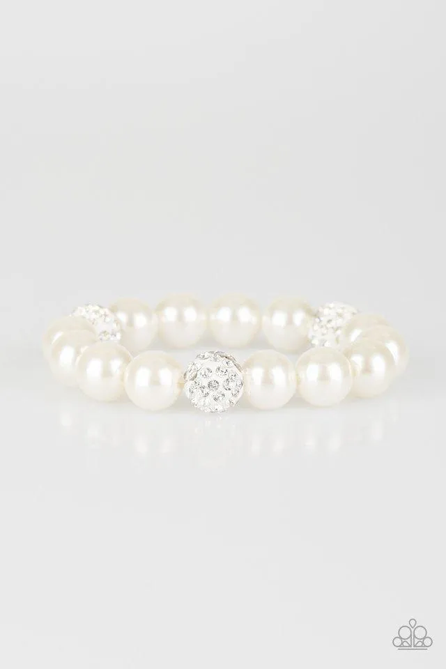 Cake Walk White Pearl and Rhinestone Bracelet - Paparazzi Accessories