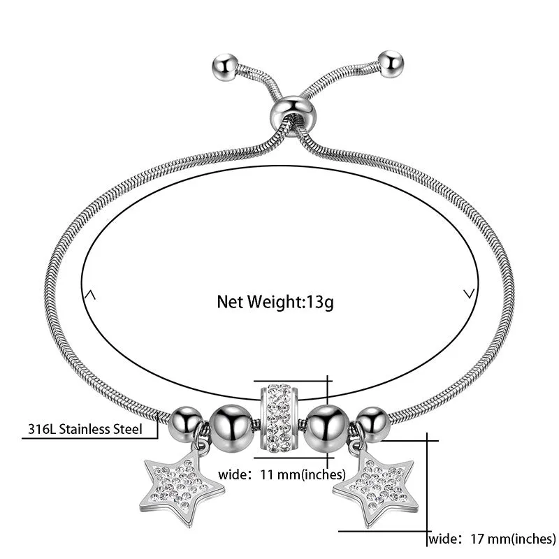 Charm Bead Lucky Star Link Bracelets Women Jewelry Stainless Steel