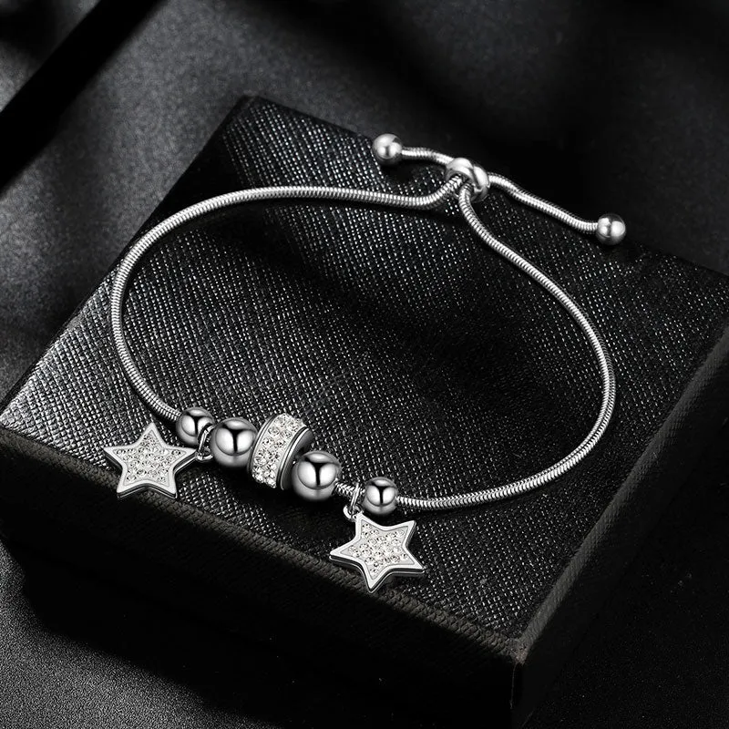 Charm Bead Lucky Star Link Bracelets Women Jewelry Stainless Steel