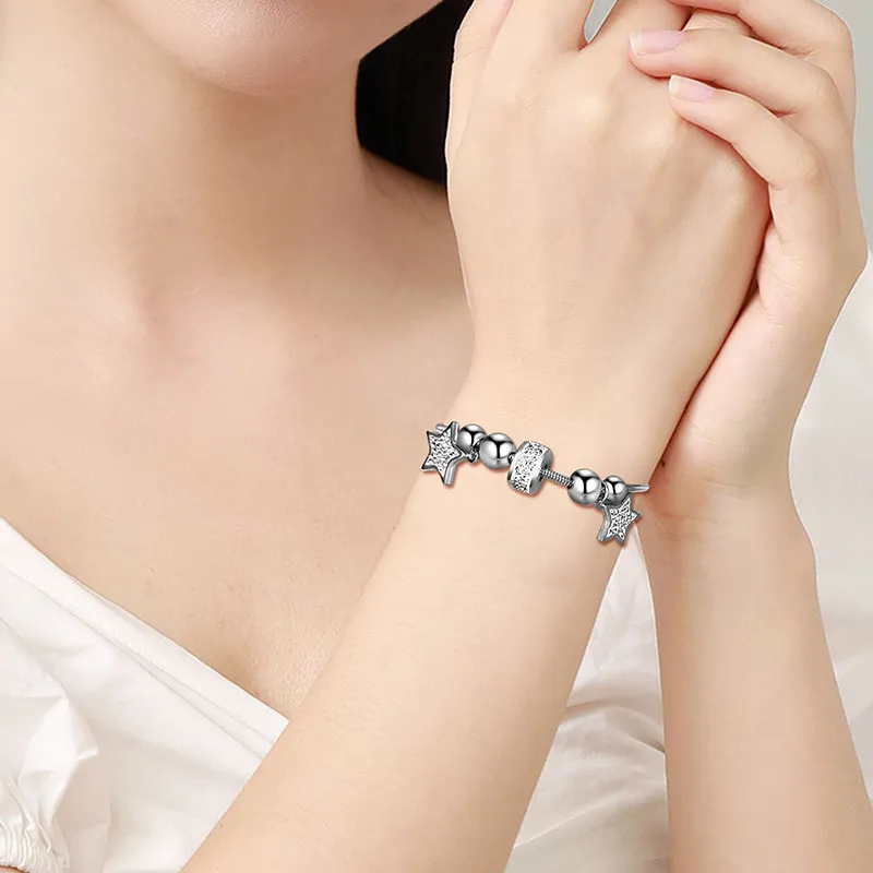 Charm Bead Lucky Star Link Bracelets Women Jewelry Stainless Steel
