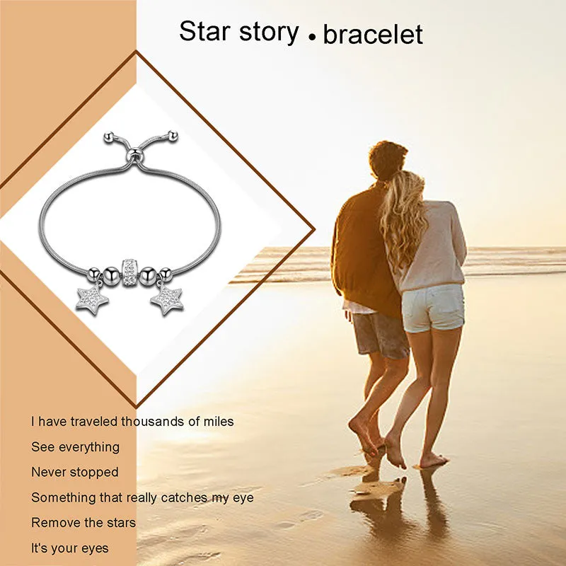 Charm Bead Lucky Star Link Bracelets Women Jewelry Stainless Steel