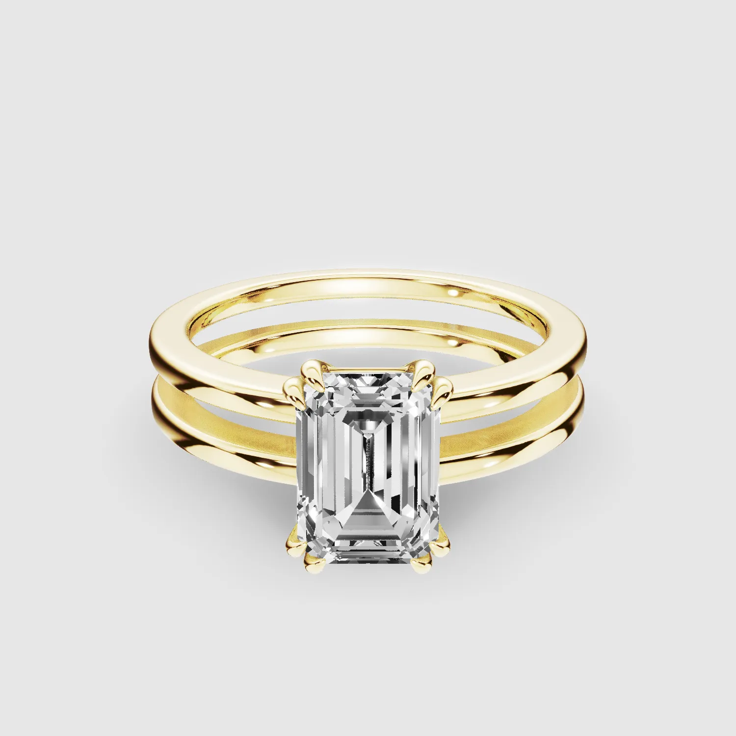 Gold Dual Shank Lab Grown Diamond Solitaire Ring-Emerald Cut