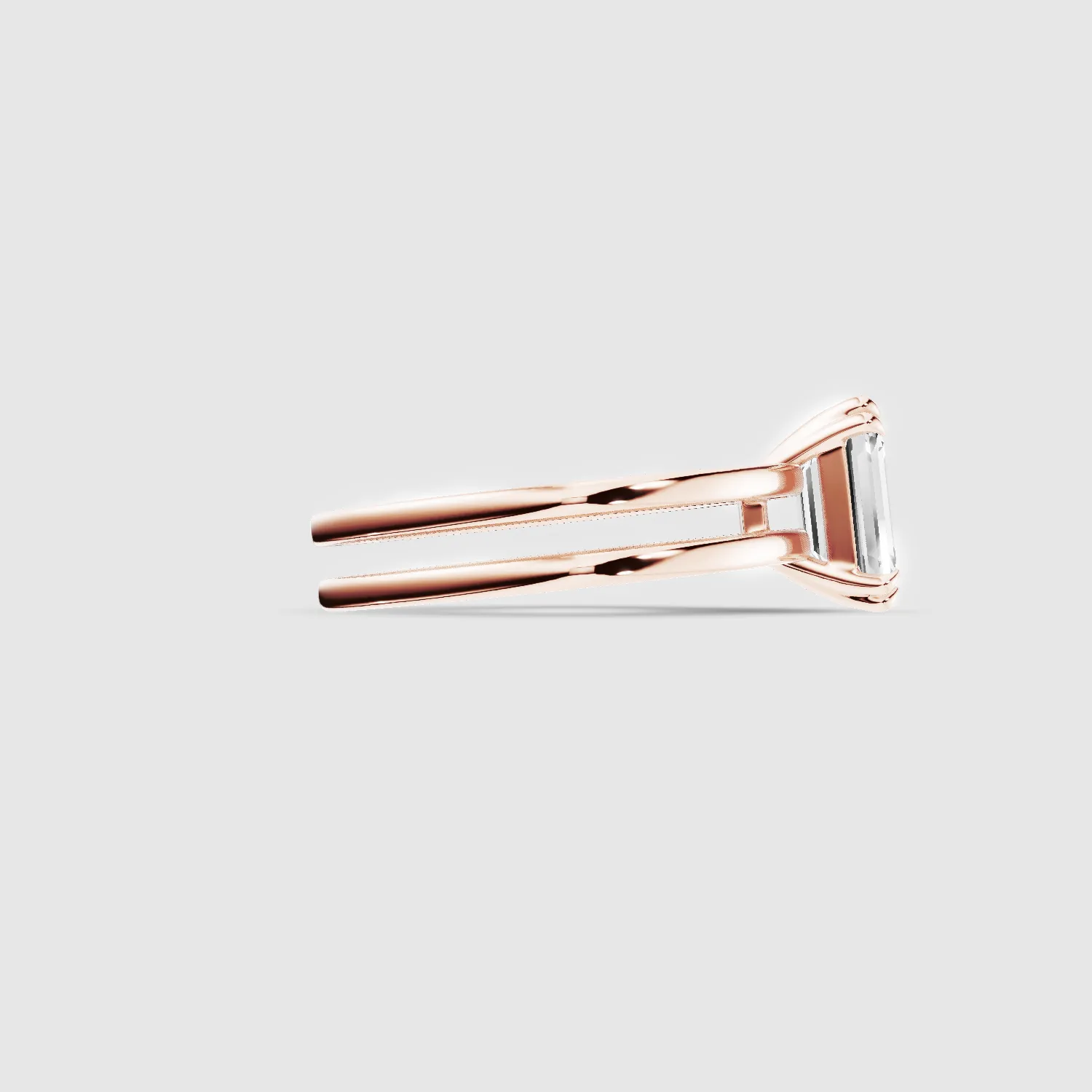 Gold Dual Shank Lab Grown Diamond Solitaire Ring-Emerald Cut