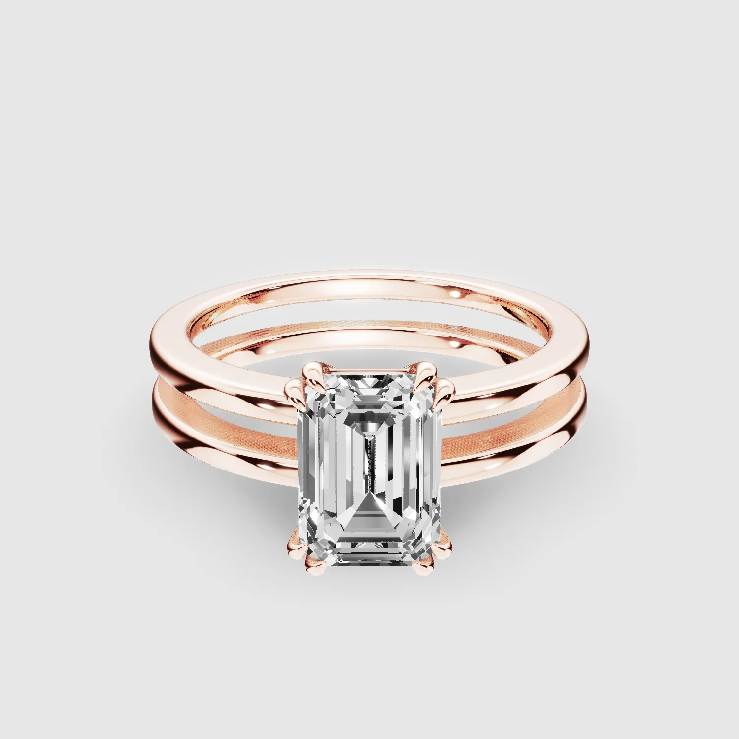 Gold Dual Shank Lab Grown Diamond Solitaire Ring-Emerald Cut