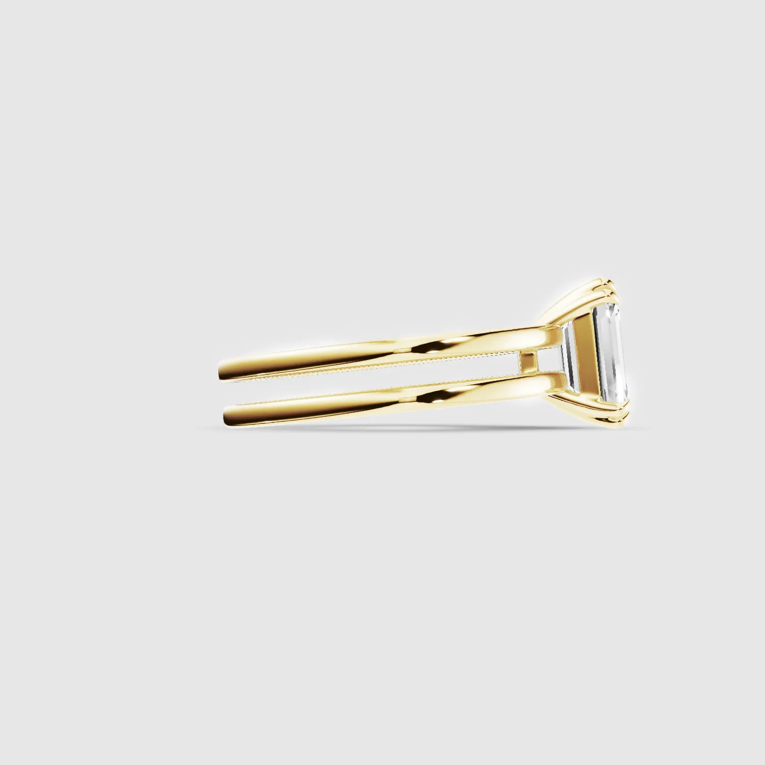 Gold Dual Shank Lab Grown Diamond Solitaire Ring-Emerald Cut