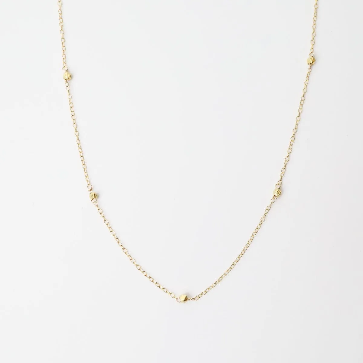 Gold Filled Chain with 5 Gold Nuggets Gemstone Station Necklace