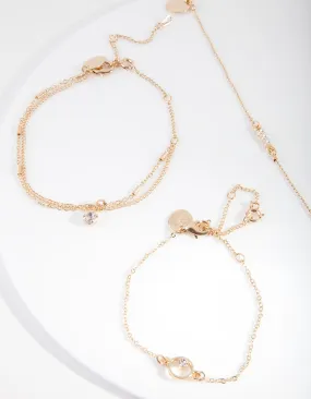 Gold Pearl Friendship Anklet Bracelet Pack