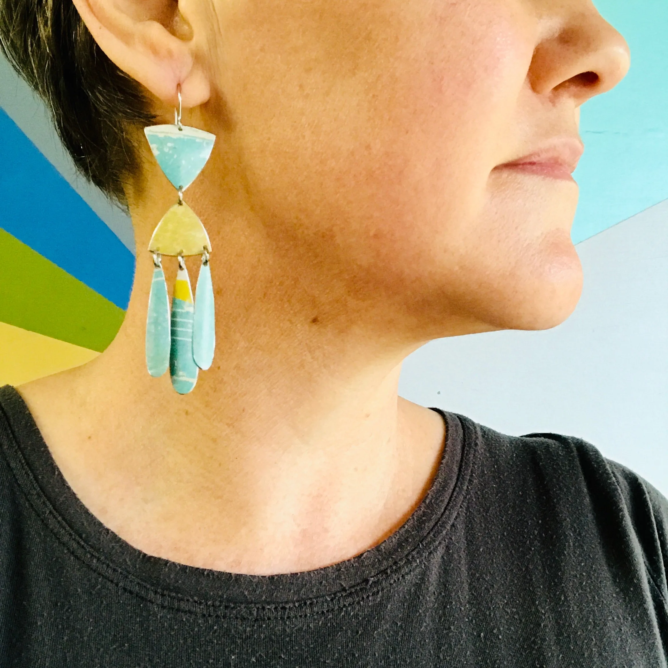Golden Lattice Tin Chandelier Earrings