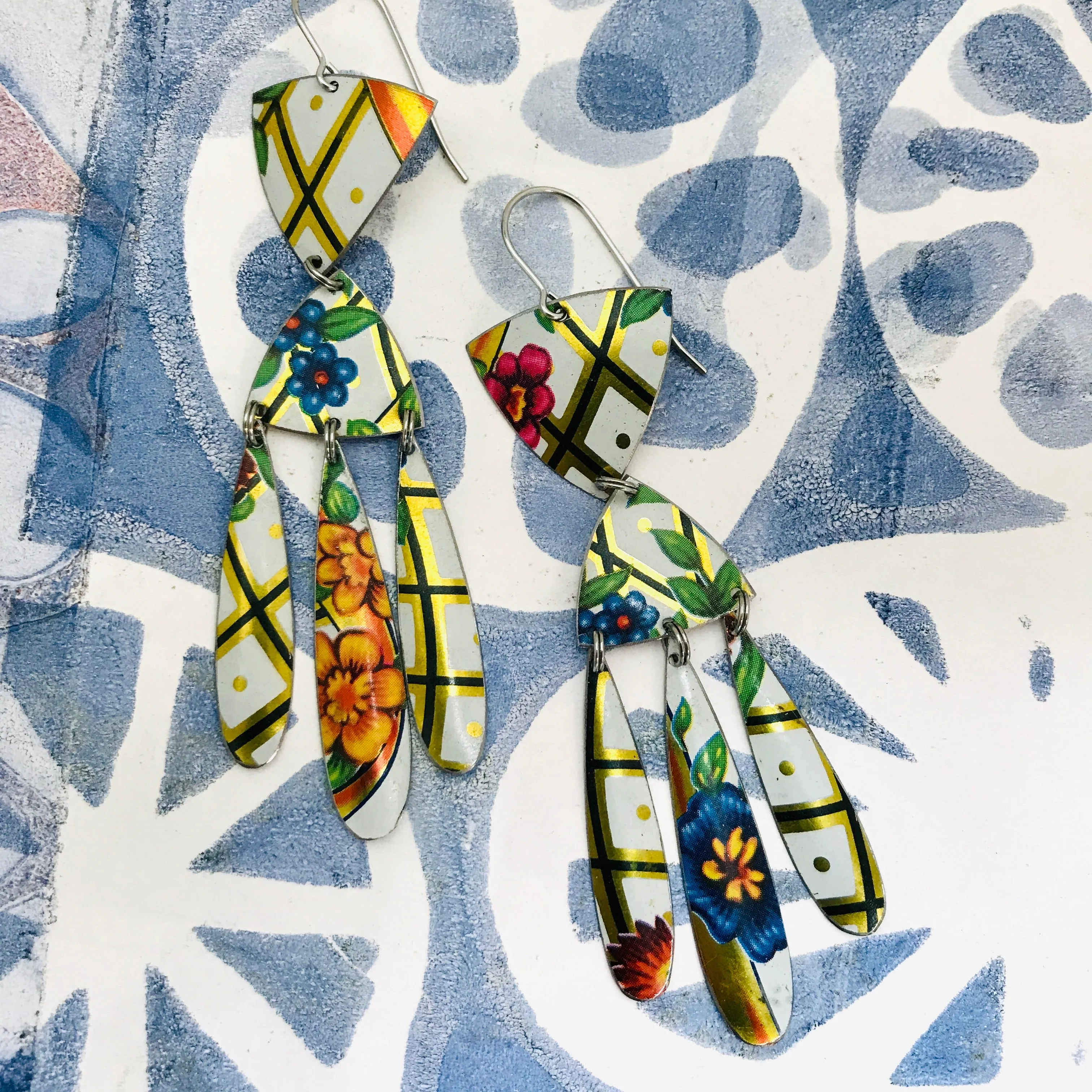 Golden Lattice Tin Chandelier Earrings