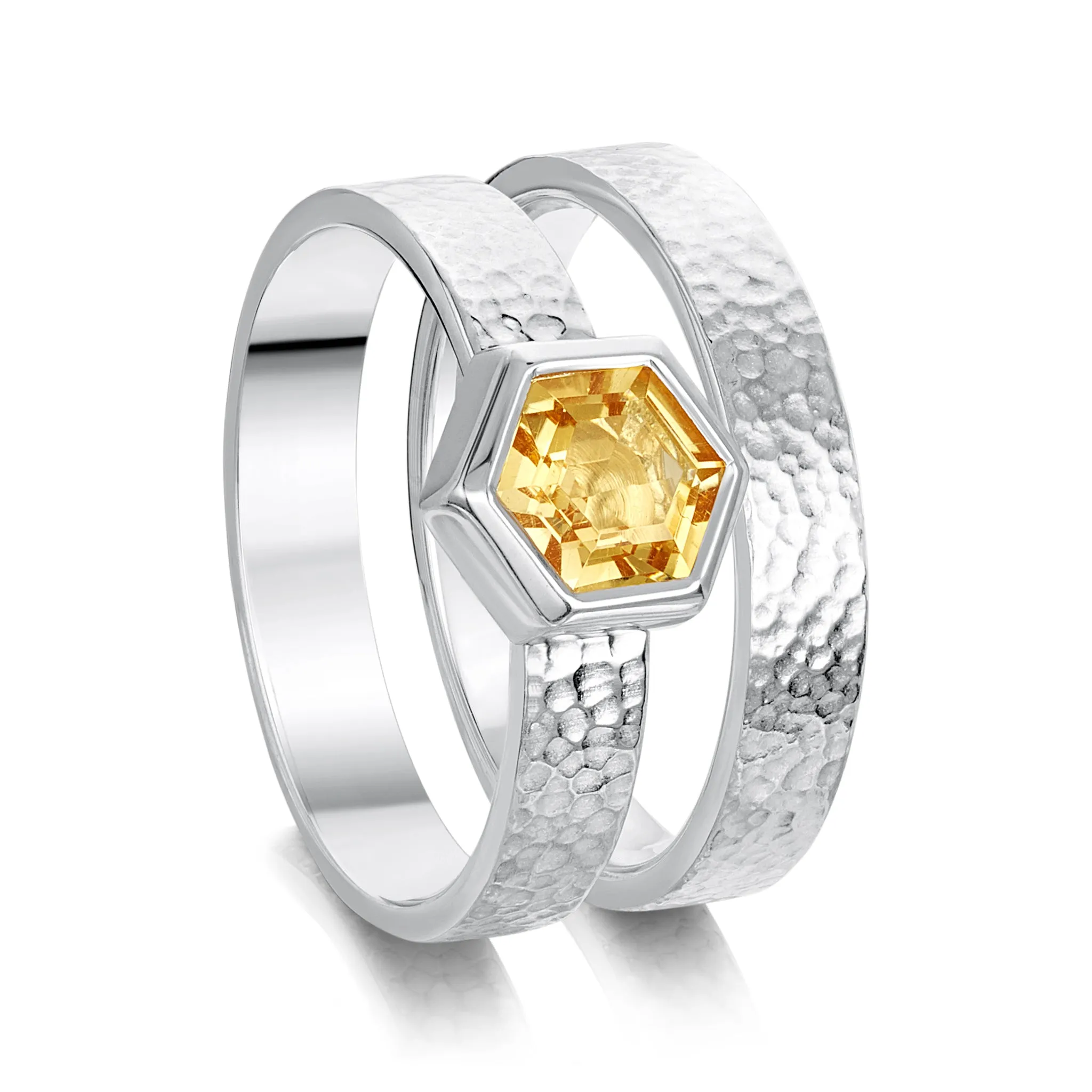 Honeycomb 6mm Citrine Ring Set in Sterling Silver