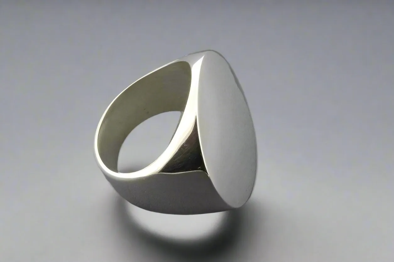 Large circular polished signet ring - sterling silver