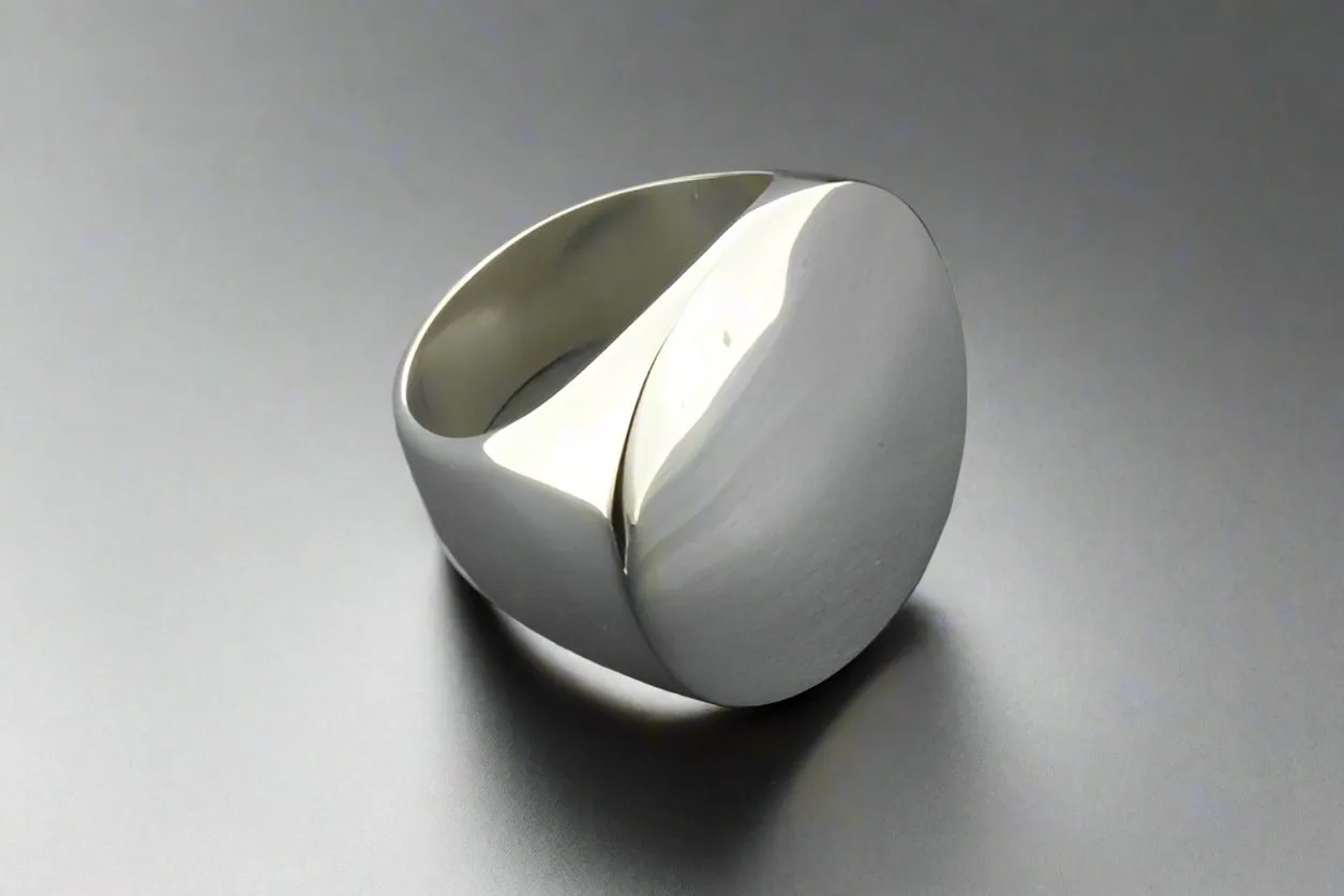 Large circular polished signet ring - sterling silver