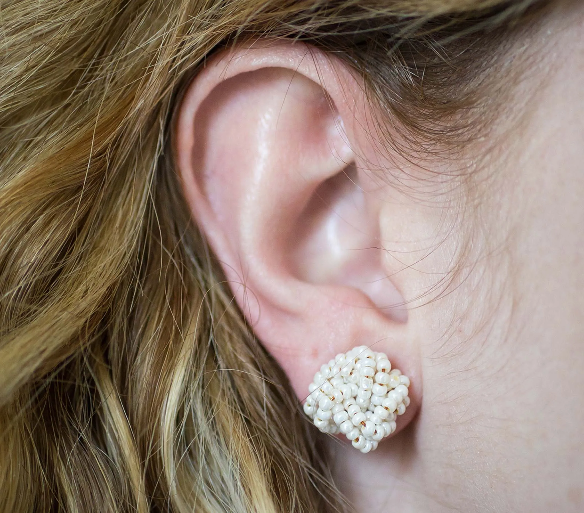 <br>Rosette Earrings<br> Cream
