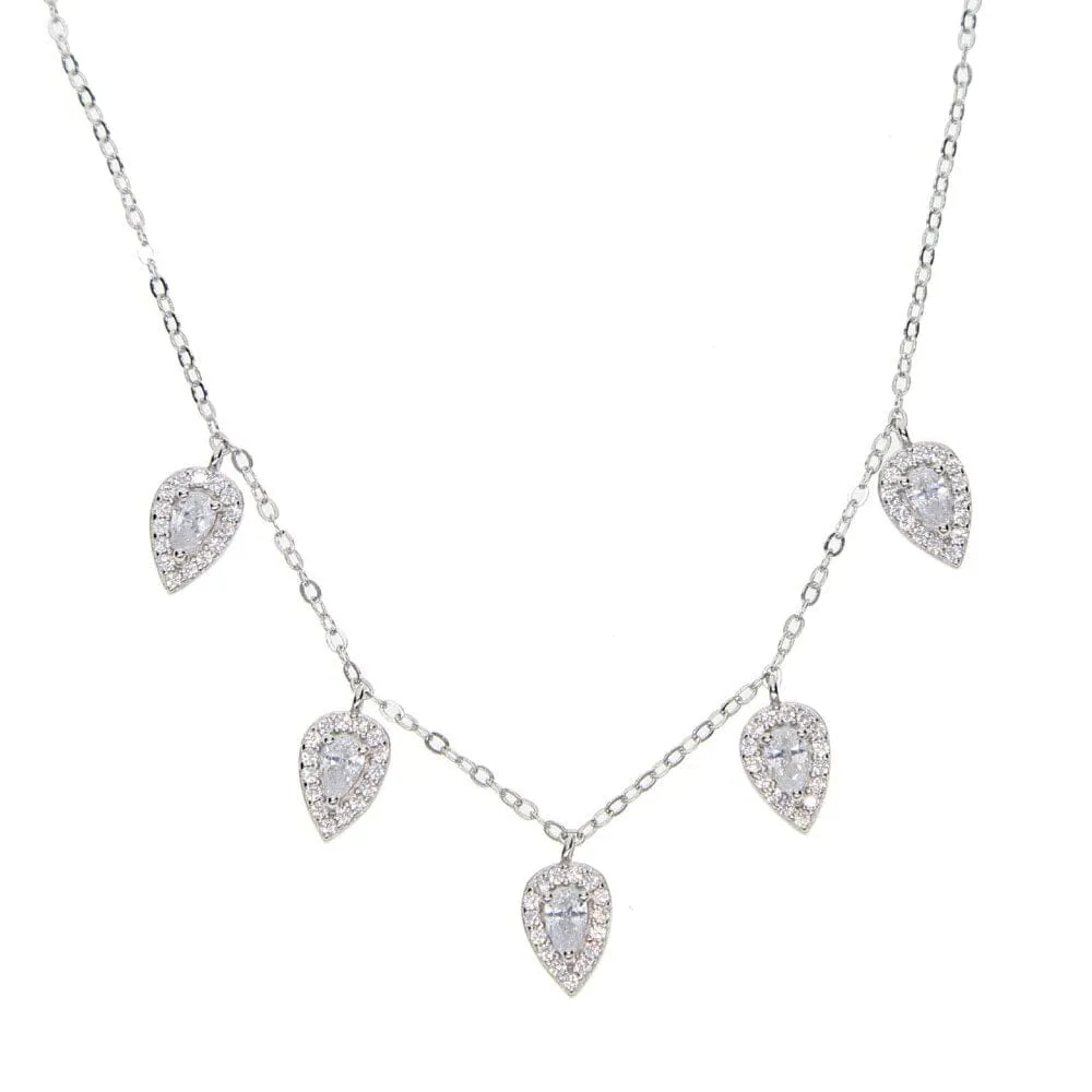 Luxury 925 Sterling Silver Tear Drop Shiny CZ Necklaces