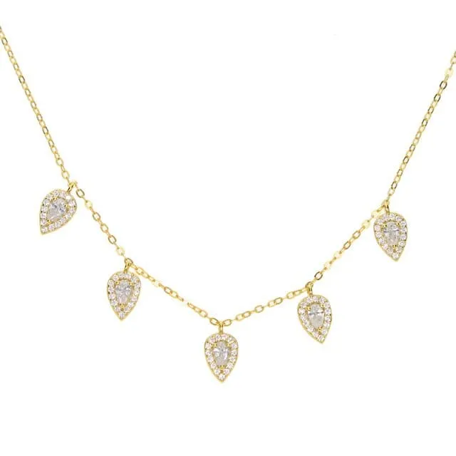 Luxury 925 Sterling Silver Tear Drop Shiny CZ Necklaces
