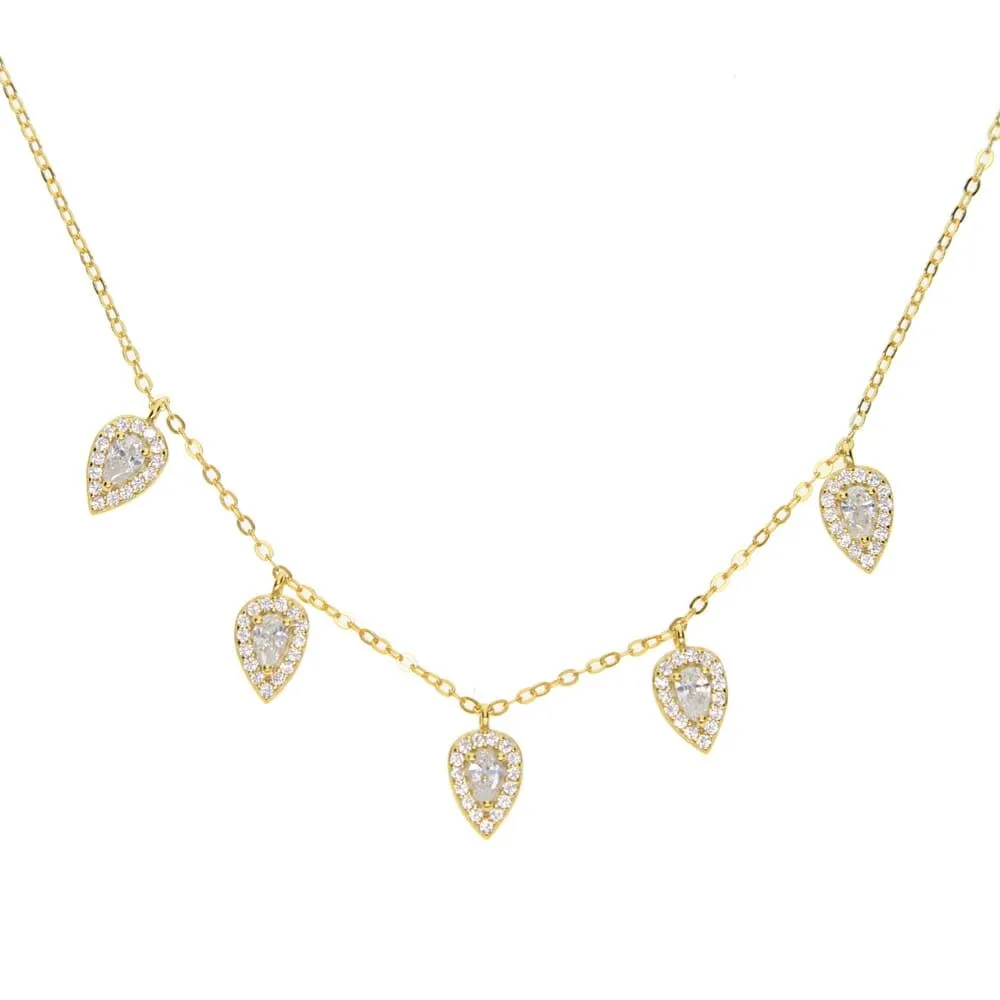 Luxury 925 Sterling Silver Tear Drop Shiny CZ Necklaces