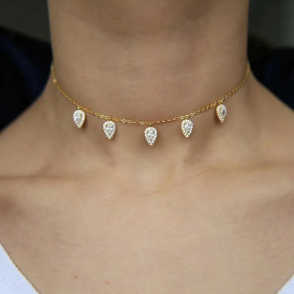 Luxury 925 Sterling Silver Tear Drop Shiny CZ Necklaces