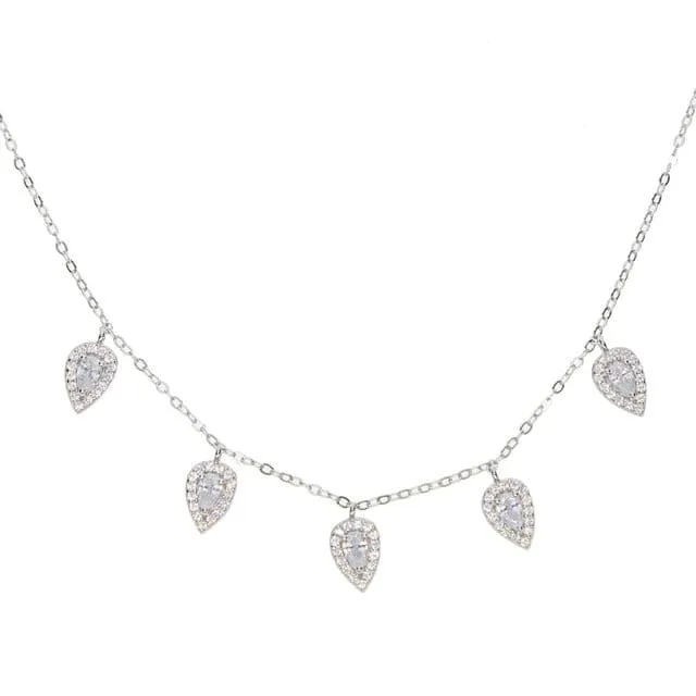 Luxury 925 Sterling Silver Tear Drop Shiny CZ Necklaces