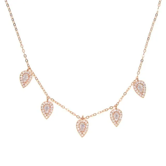 Luxury 925 Sterling Silver Tear Drop Shiny CZ Necklaces