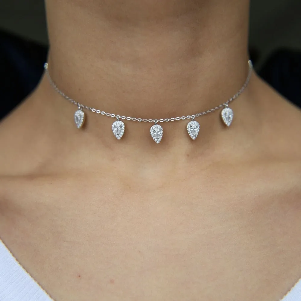 Luxury 925 Sterling Silver Tear Drop Shiny CZ Necklaces