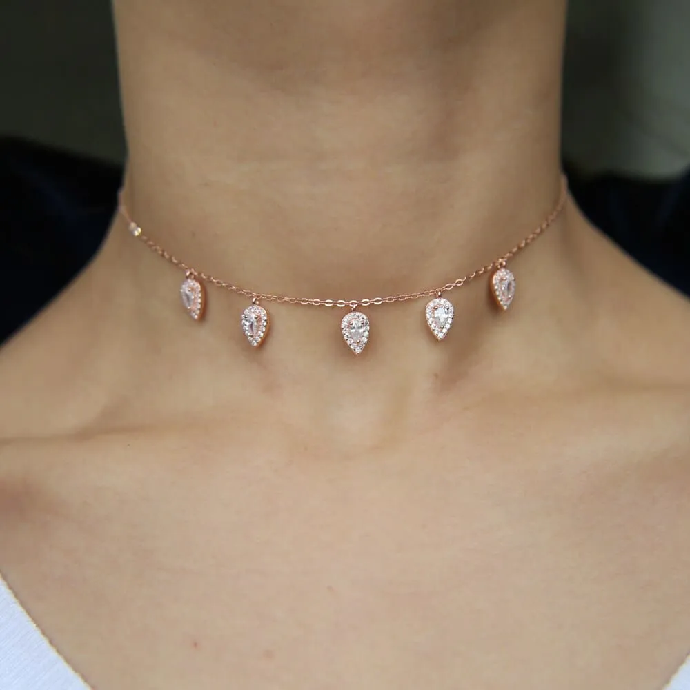 Luxury 925 Sterling Silver Tear Drop Shiny CZ Necklaces