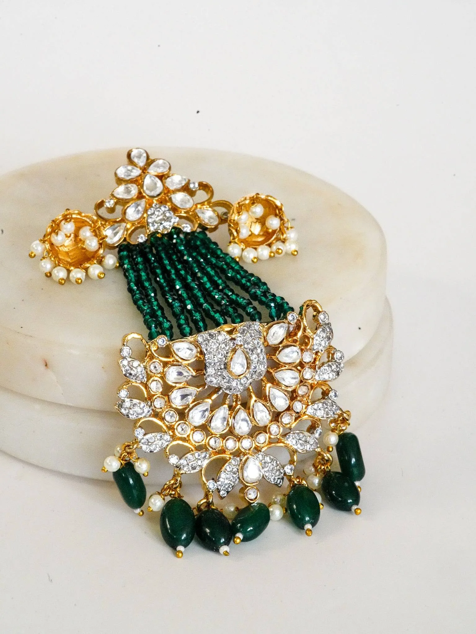Meenu- Moissanite Kundan Chandelier Earrings with Diamanté Accents