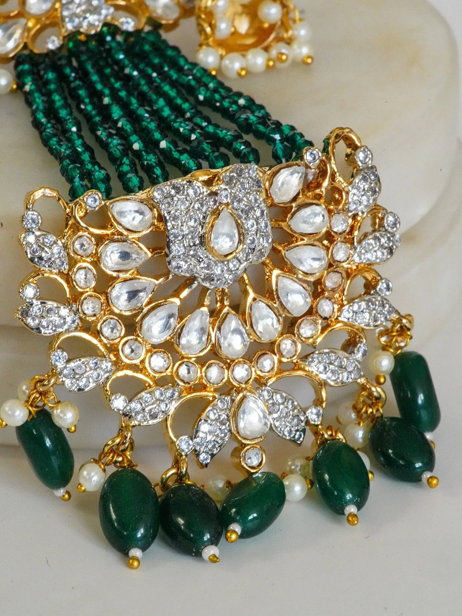 Meenu- Moissanite Kundan Chandelier Earrings with Diamanté Accents