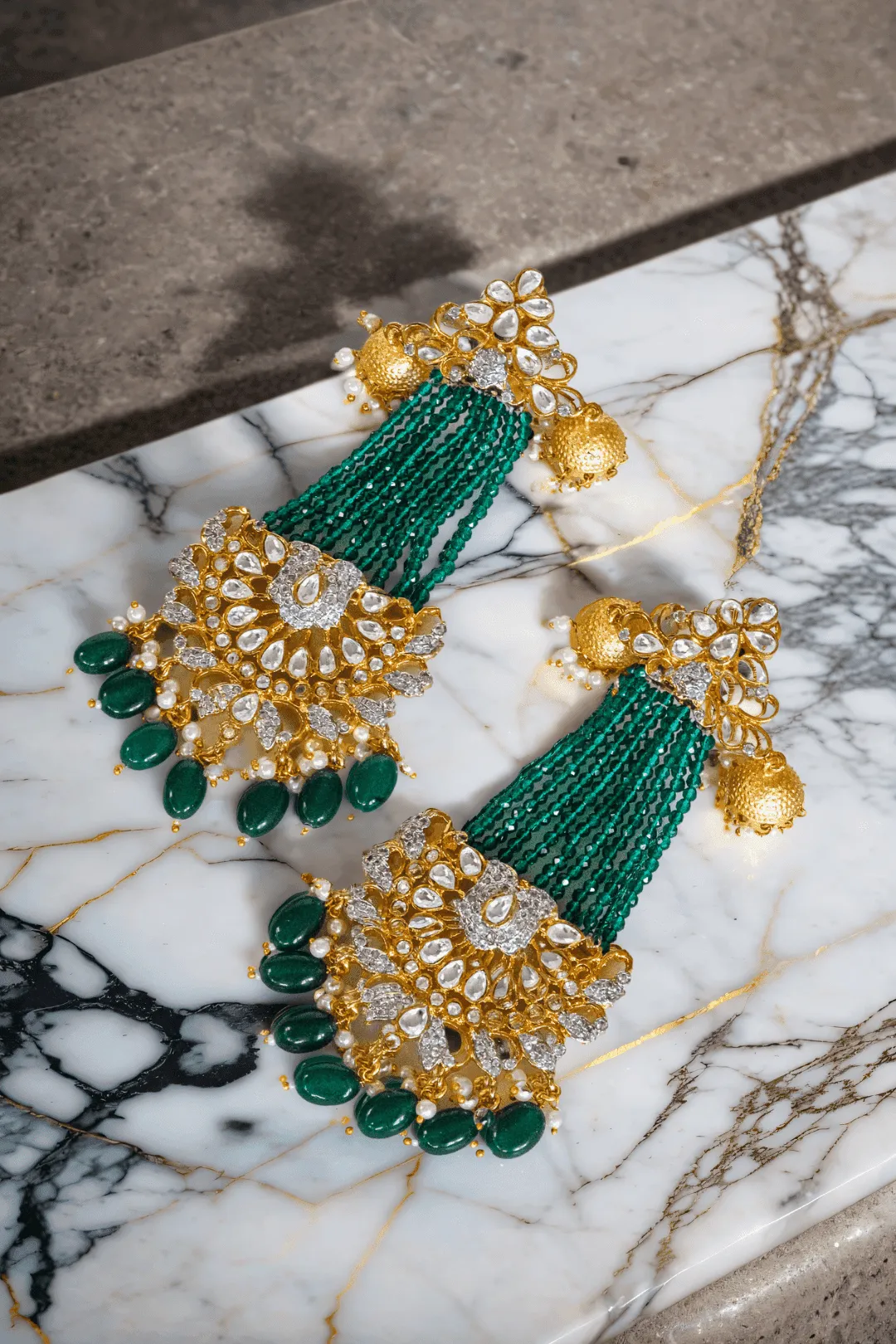 Meenu- Moissanite Kundan Chandelier Earrings with Diamanté Accents