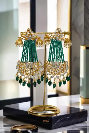 Meenu- Moissanite Kundan Chandelier Earrings with Diamanté Accents