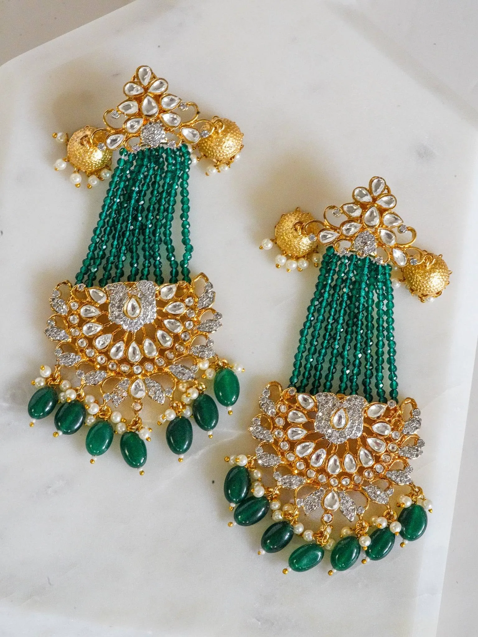 Meenu- Moissanite Kundan Chandelier Earrings with Diamanté Accents