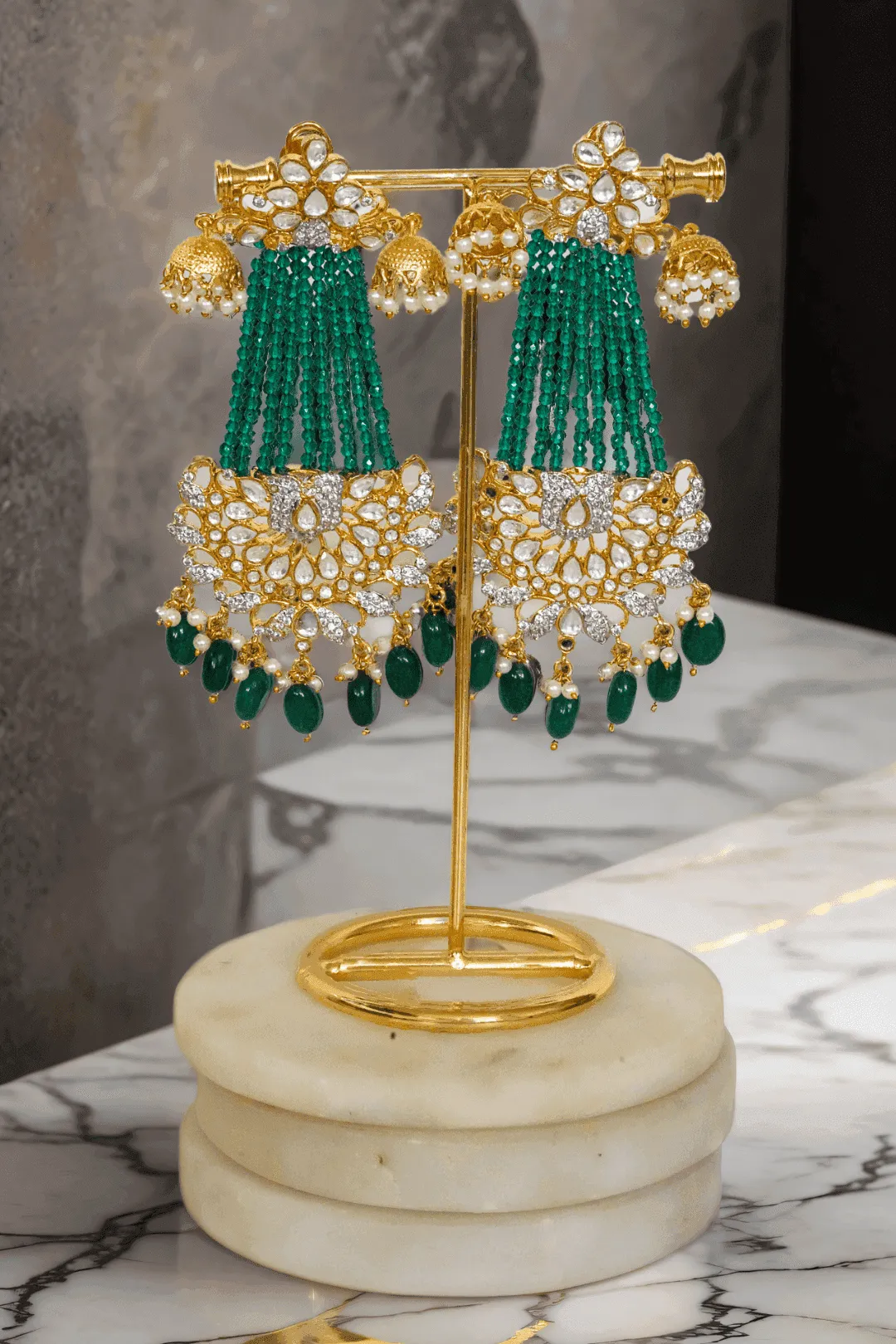 Meenu- Moissanite Kundan Chandelier Earrings with Diamanté Accents