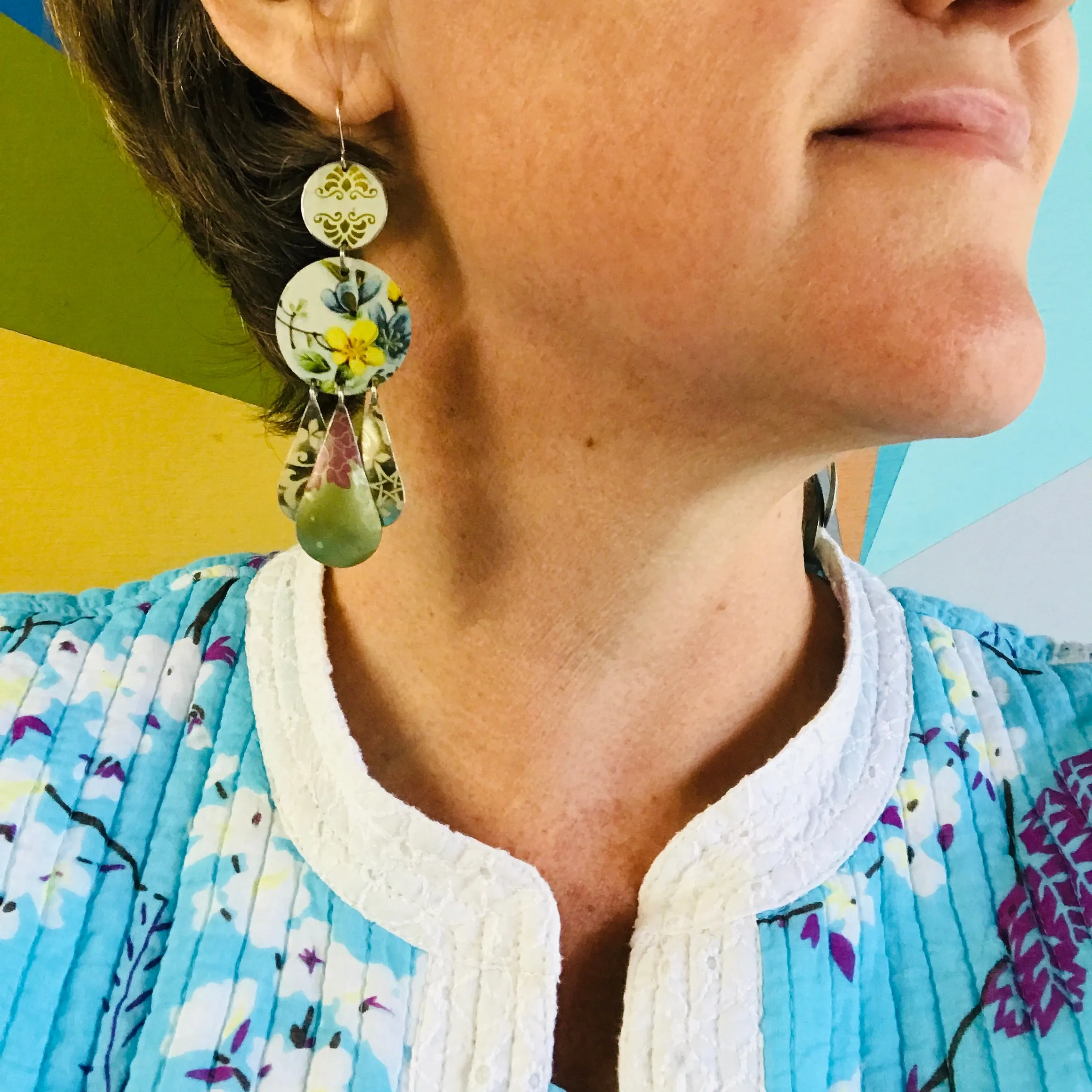 Mosaic & Flowers Zero Waste Tin Chandelier Earrings