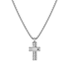 Nomination Strong Diamond Necklace, Black Diamond, Cross, Silver, Stainless Steel