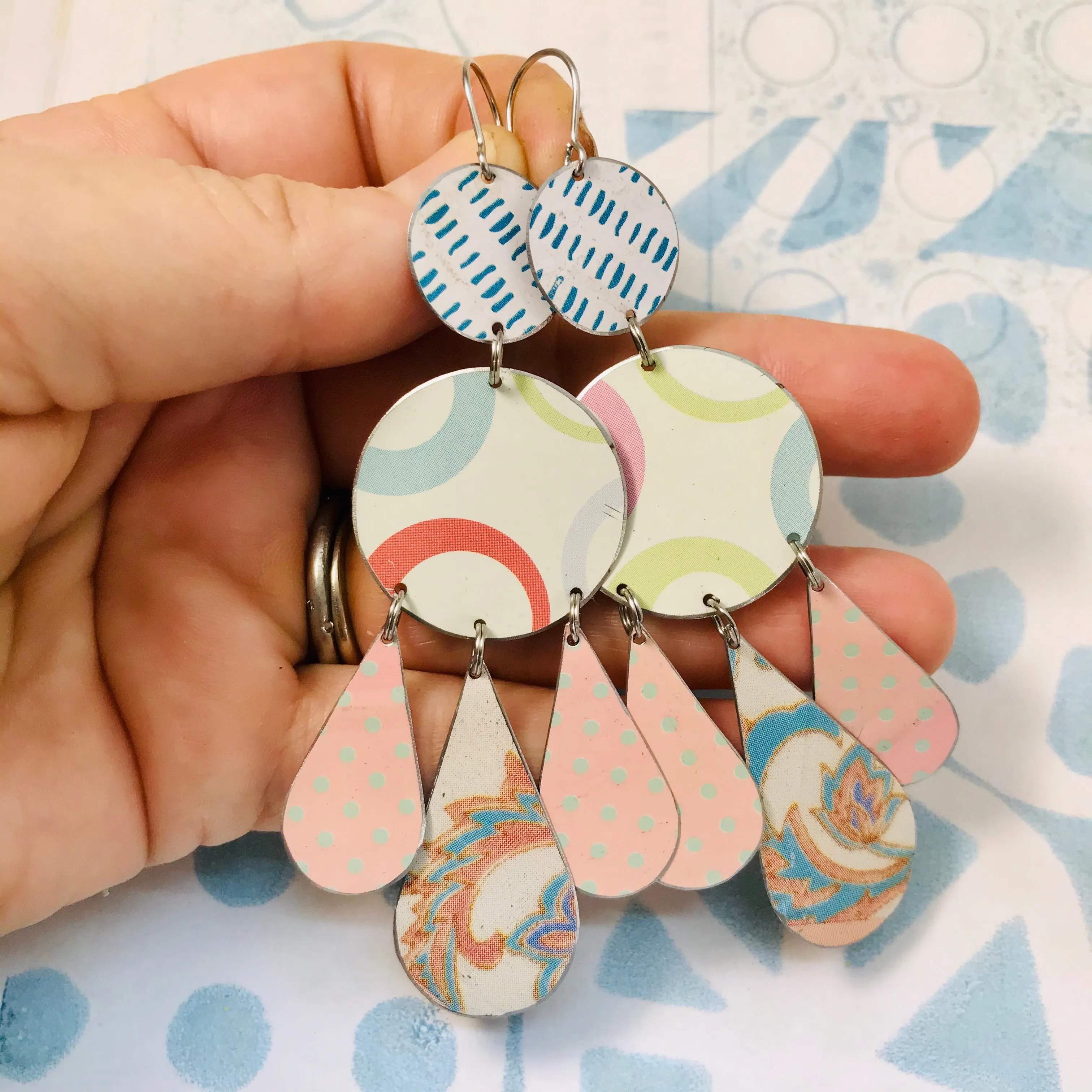 Pastels Circle & Dashed Zero Waste Tin Chandelier Earrings