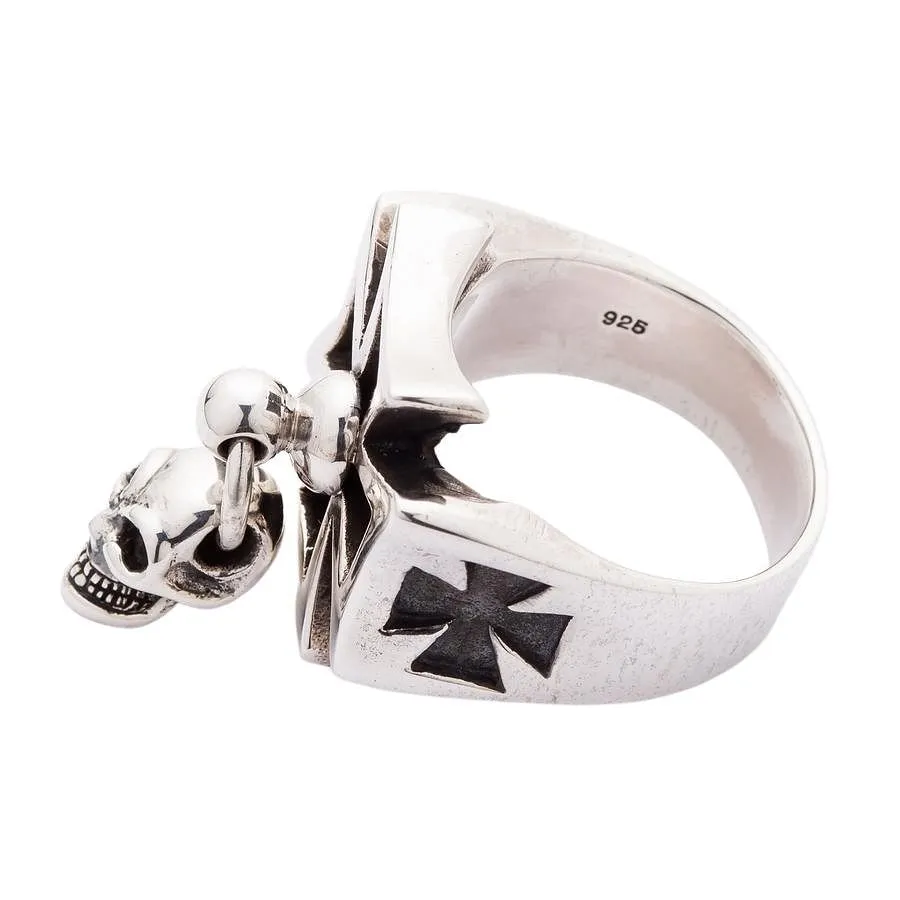 Punk Dangle Silver Cross Skull Ring