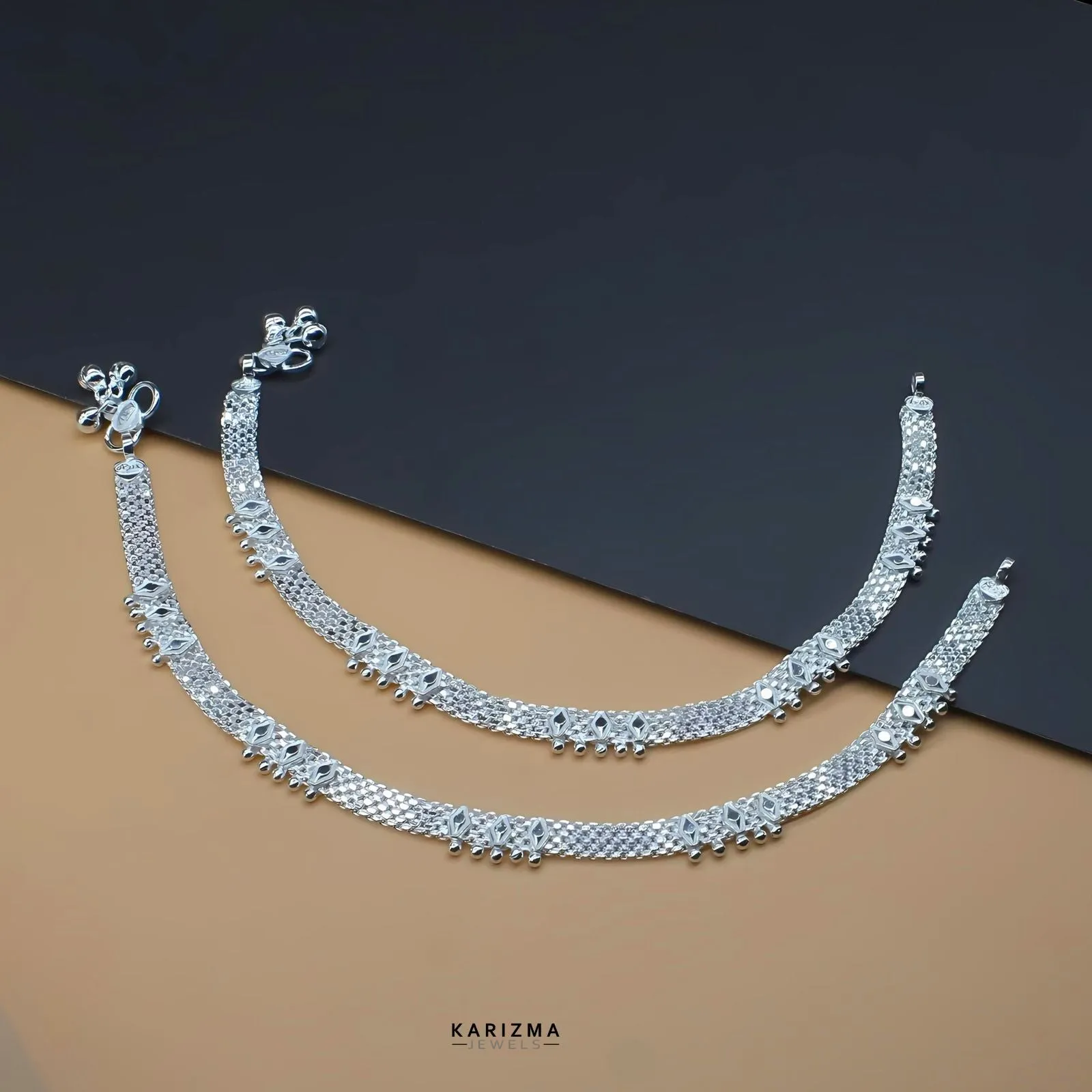 Real Silver Indian Women Stylish boho look Anklets Ankle Pair 10.3"