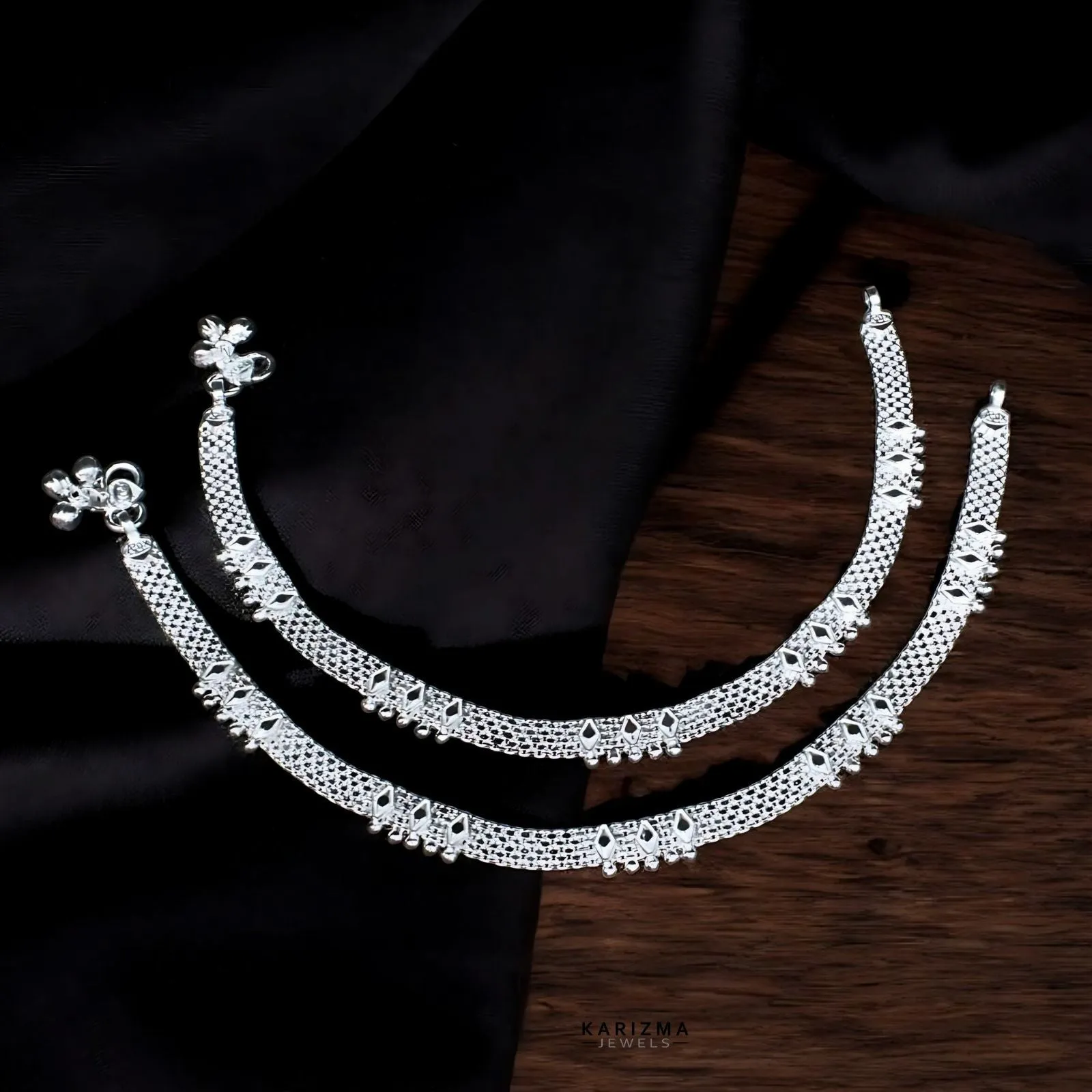 Real Silver Indian Women Stylish boho look Anklets Ankle Pair 10.3"