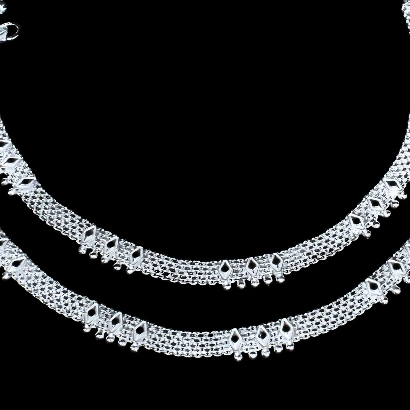 Real Silver Indian Women Stylish boho look Anklets Ankle Pair 10.3"