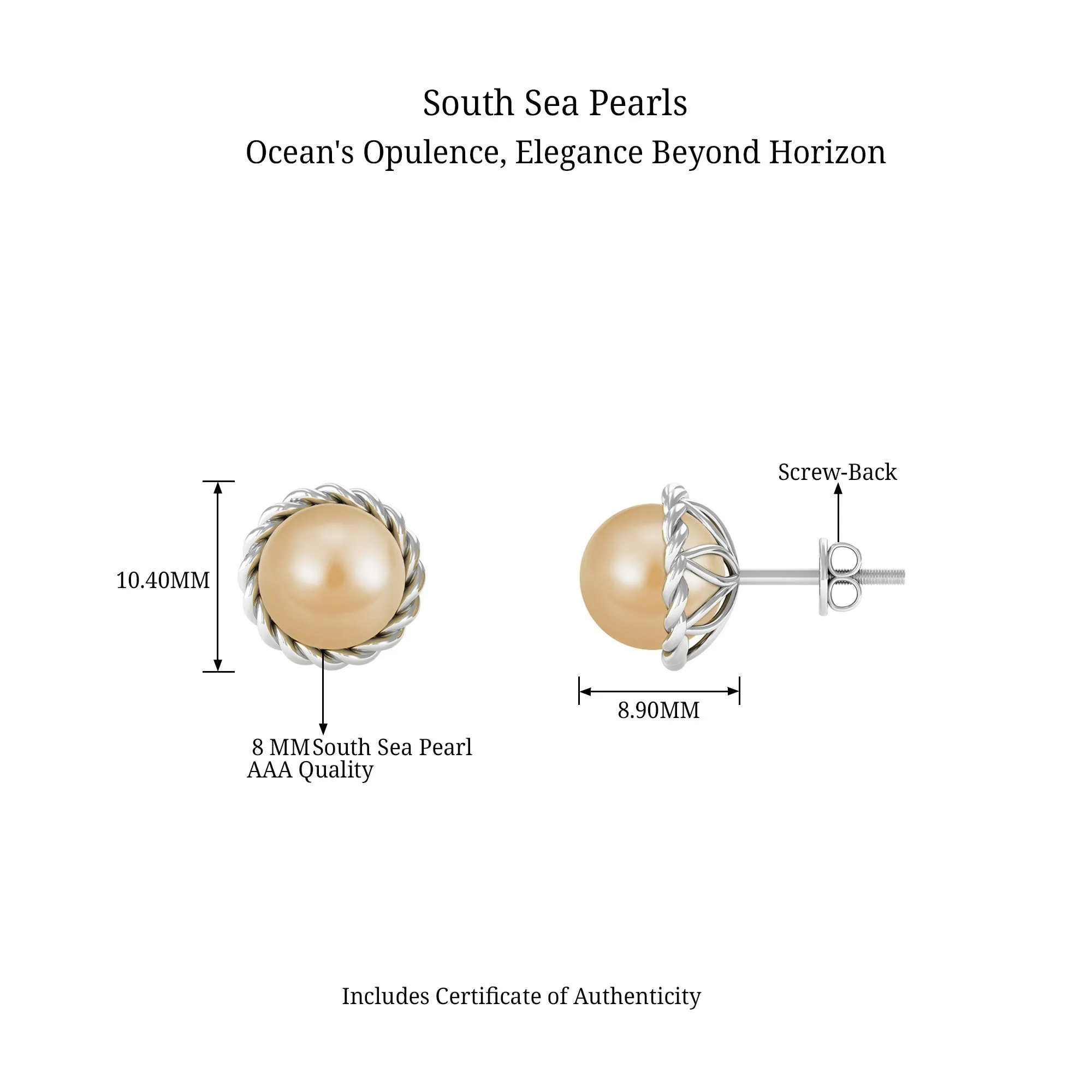 Round South Sea Pearl Solitaire Stud Earrings