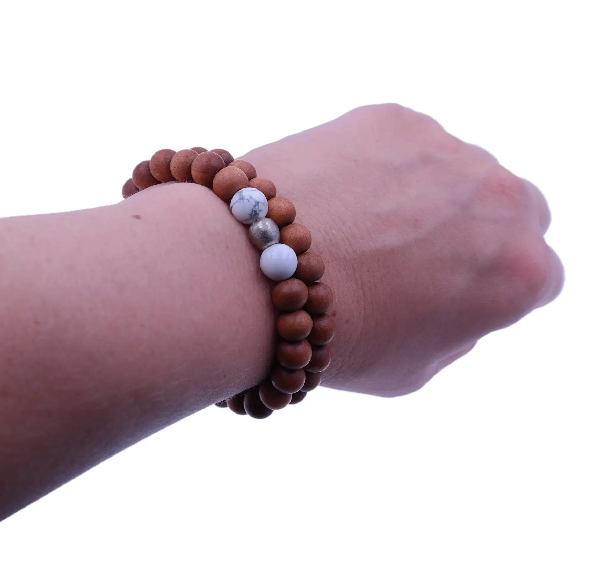 Sandalwood and Howlite Stretch Bracelet - Boho Serenity Bracelet