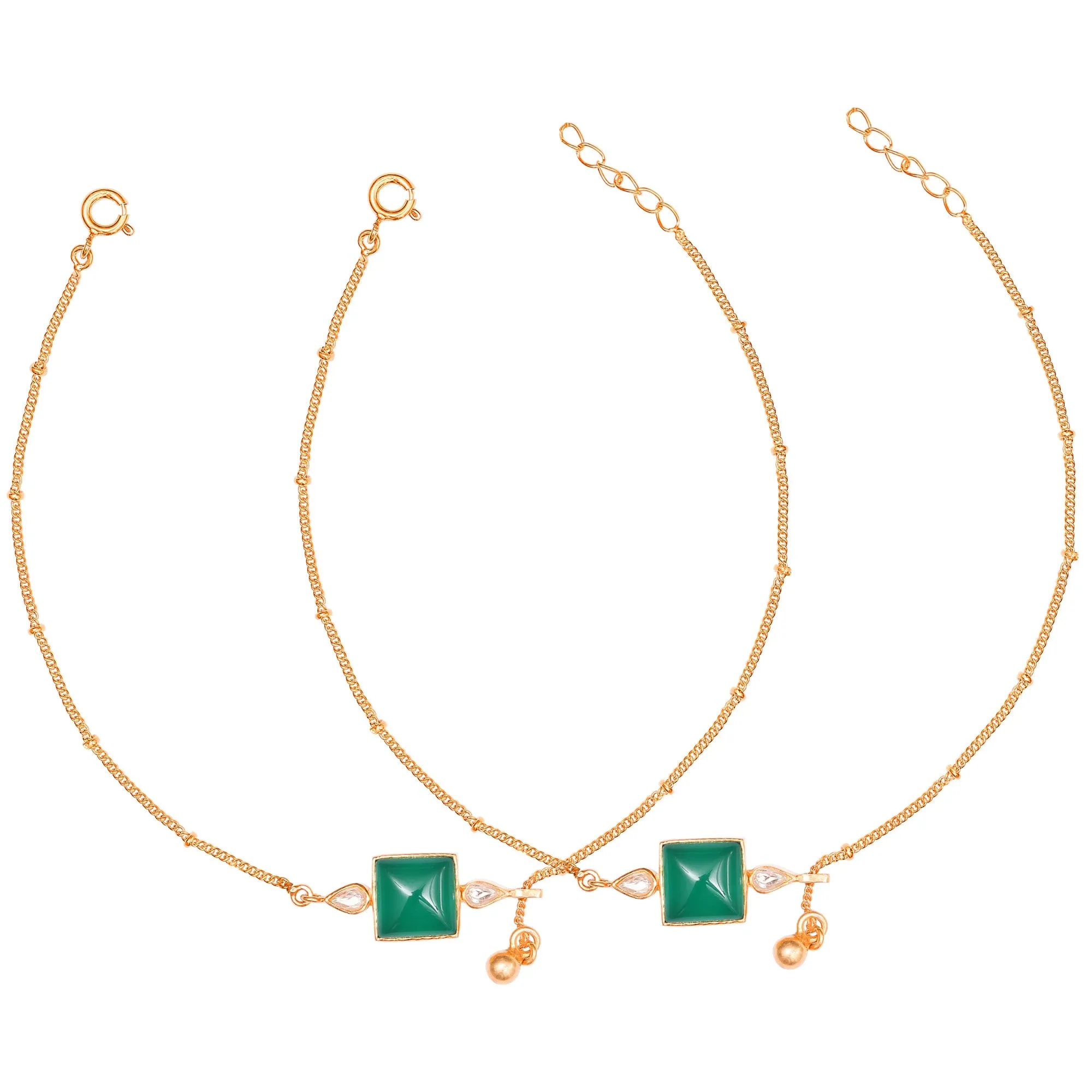 Silver square green anklet